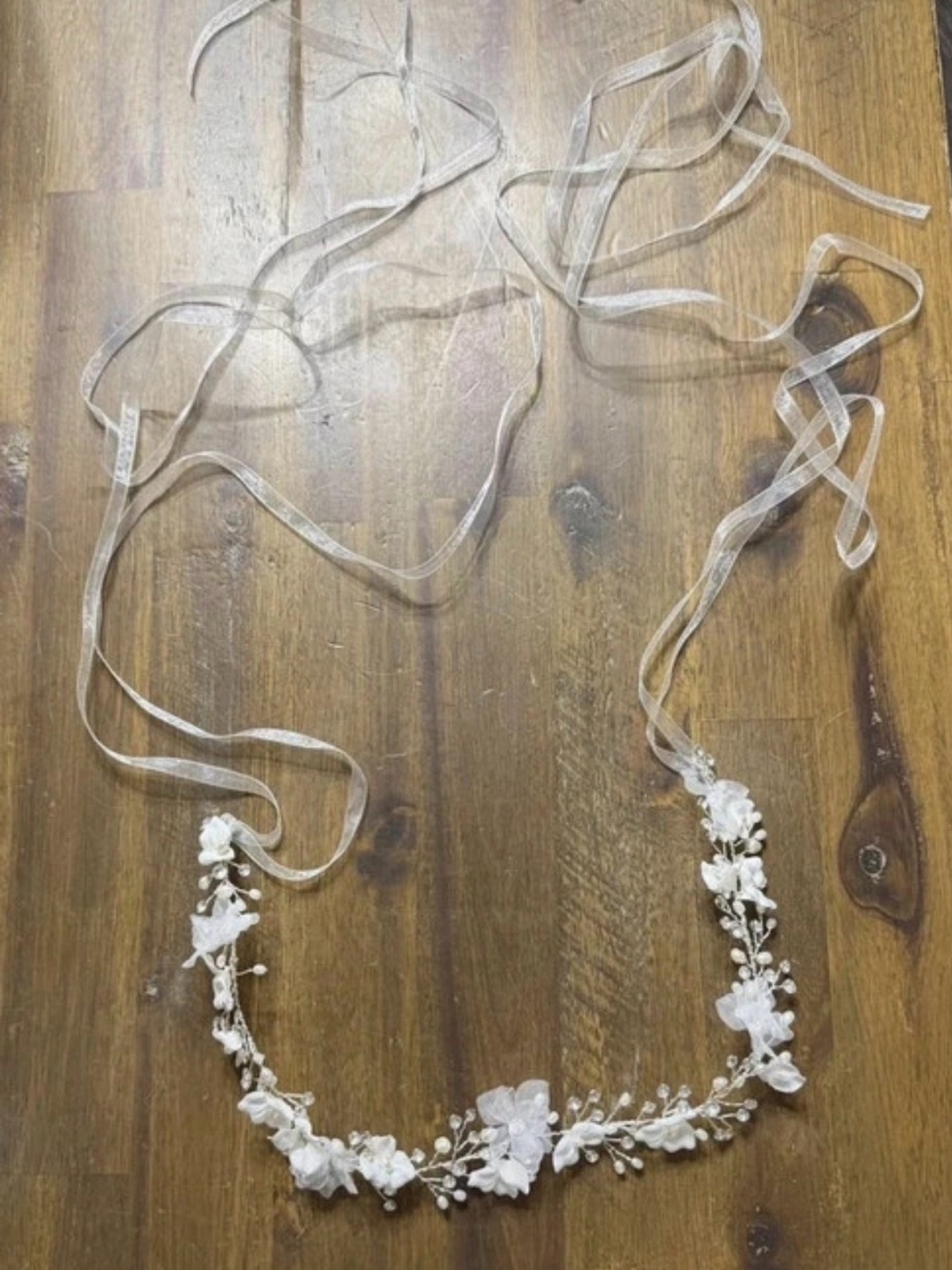 David's Bridal White Floral Ribbon Necklace